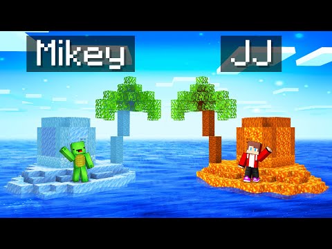 Mikey ICE vs JJ FIRE Island Survival Battle in Minecraft (Maizen)