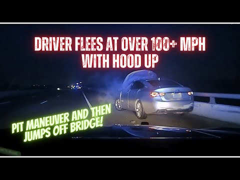 100MPH HIGH SPEED PURSUIT driver's HOOD POPS OPEN! PIT Maneuver ends it/driver back flips off bridge