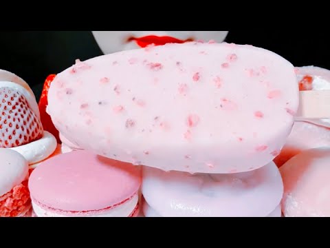 ASMR Pink Dessert, Ice Cream, Rice Cake, Cookies Eating Vlog, Mukbang @EsomASMR