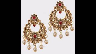 Bridal Dulhan Designer Gold Red Color Kundan Stone Wedding Set 8 pcs. for Girls & Women// Amazon