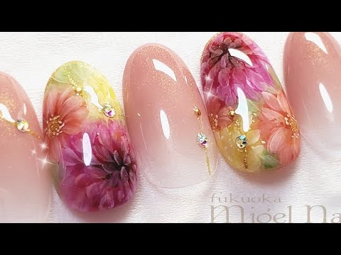 ダリア♡フラワーネイルアート♡Dahlia flower nailart