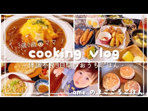 【料理vlog】3歳と0歳育児🍼/オムハヤシ/ハンバーグ/炒飯/🍚/🍞/🍩【日常vlog/cooking/偏食/일식/일상】