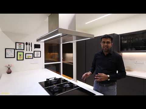 Acrylic Matt Glass Kitchen Blum Hafele Caesarstone, Floating Kitchen at Brigade Exotica, Bangalore