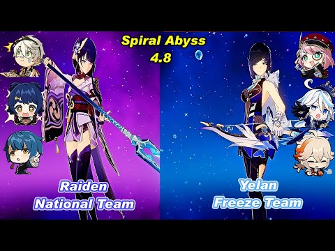 (4.8) C0 Raiden National Team & C0 Yelan Freeze Team  Spiral Abyss Floor 12 Full Star - F2P