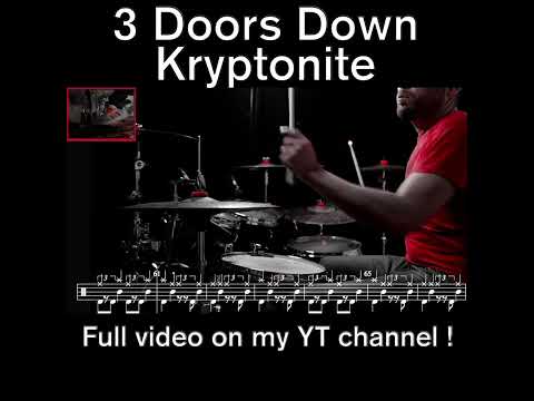 3 Doors Down - Kryptonite - Drum Cover - (with scrolling drum score)#drumcover #drumscore