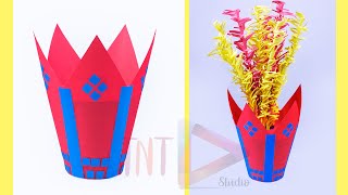 How To Make Beautiful Paper Flower Pots At Home | Handmade Paper Flower Vase | Simple Paper Crafts