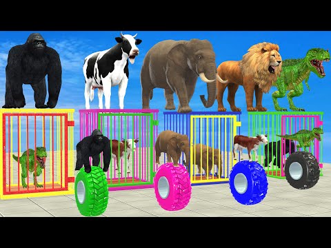 Cow Elephant Lion Gorilla Guess The Right Door ESCAPE ROOM CHALLENGE Animals Tire Game