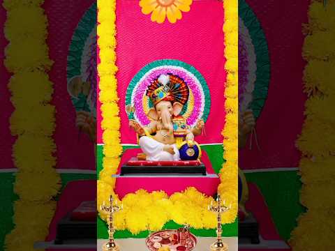 Ganpati decoration idea using chakra & garlend ll best ganpati backdrop decor #youtubeshorts #shorts