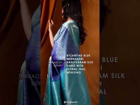 Byzantine Blue Meenakari Kanjivaram Silk Saree With Floral Jaal Weaving | SINGHANIAS | Ph:9133233310