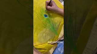 #sareedesigning #handpainted #peacockfeathers #sareefashion #abstractpainting #trending