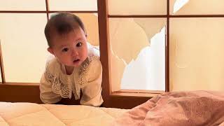 破った障子を出入りできるようになった赤ちゃん　#生後9ヶ月 #赤ちゃん #baby #赤ちゃんのいる生活 #赤ちゃんが笑う