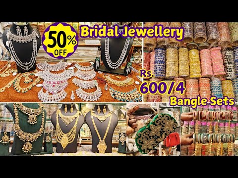 Begum Bazar Bangles & Jewellery Market ₹ 600/4 Bangle Sets 50% OFF Dubai Gold Jewellery With Price