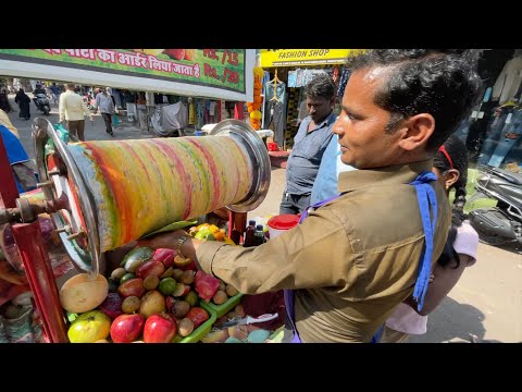 Mix Fruits Ice Cream Making on Hand Roller | Street Food