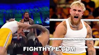 WATCH JAKE PAUL KNOCK OUT THE USOS DEFENDING BROTHER LOGAN PAUL VS. ROMAN REIGNS AT CROWN JEWEL