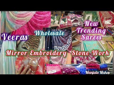 Veeras New Festival Trending Mirror,  Stone Work, Embroidery Design Blouse Sarees / Low Price Sarees