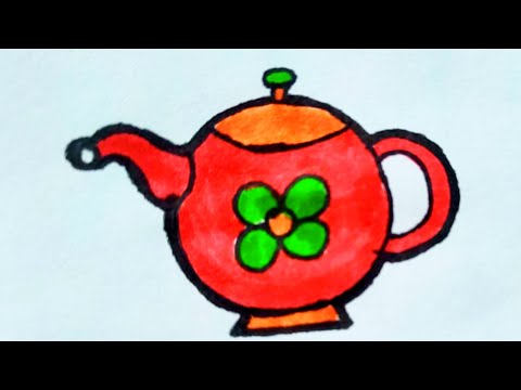 Drawing and colouring teapot/ teapot drawing easy