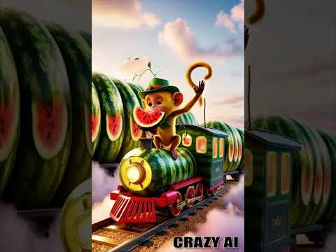 Monkey Magic on the Watermelon Express 🚂🍉✨ | Hilarious Fun! || #shorts #viralvideo  #funny #crazyai