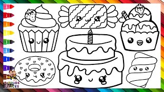 Dibuja y Colorea Lindos Postres y Dulces 🎂🧁🍬🍨🌈 Dibujos Para Niños