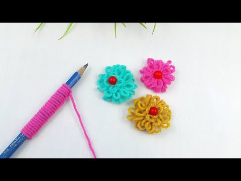 Superb Woolen Rose Making Idea with Pencil - Hand Embroidery Amazing Trick