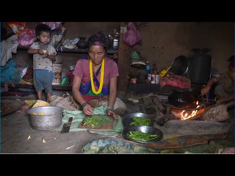 Nepali village || Cooking beans and parsley vegetables in the village