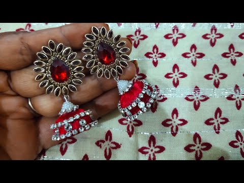 kundan stone #silk thread# jhumka earrings making video 🥰📸