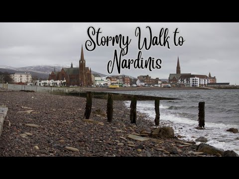 Stormy coastal walk along Largs promenade, towards Nardinis & Wetherspoons for ice cream & a pint.