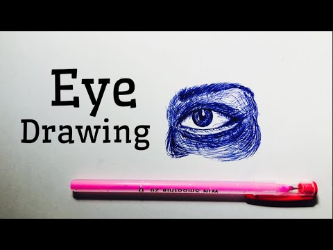 Eye drawing with blue ball pen