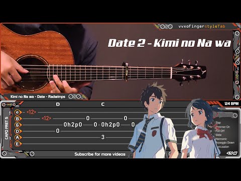 Kimi no Na wa (Your name) - Date 2 - RADWIMPS - Fingerstyle Guitar Cover | TAB Tutorial