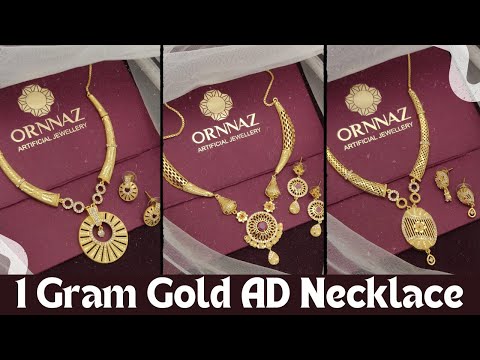 Unique One Gram Gold AD Necklace - 1 Gram Gold American Diamond Necklace with Price Online Shopping