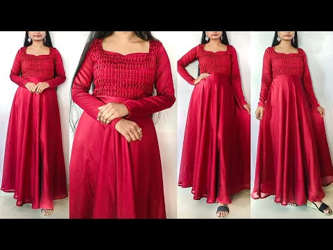 Umbrella Cut Long dress/frock cutting & stitching Step by Step |Easy way to stitch Front Neck design