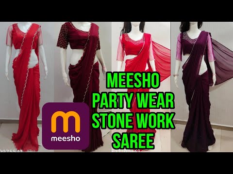 Meesho Party Wear Stone Work Saree || Celebrity Style Saree || #saree #meesho #celebrity