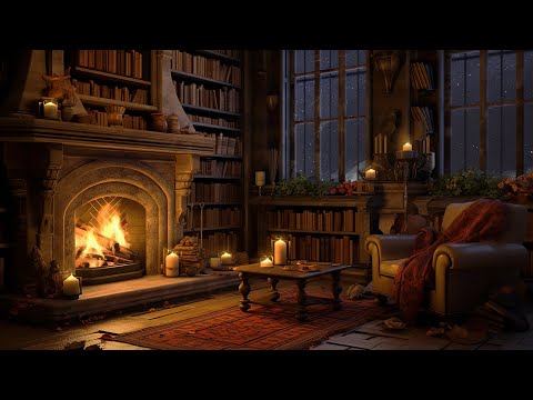 Cozy Reading Nook Ambience 🌧️ Soft Jazz Music 🌧️ Heavy Rain, Fireplace Sounds for Sleeping