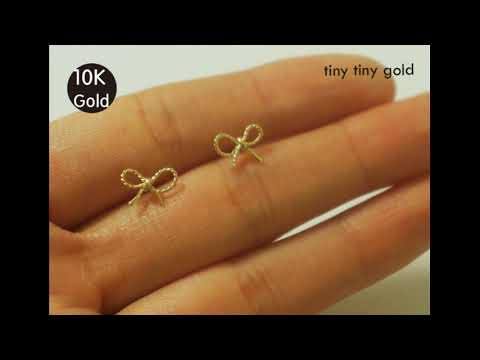 tinytinygold l 10K Solid Gold Ribbon Stud Earrings