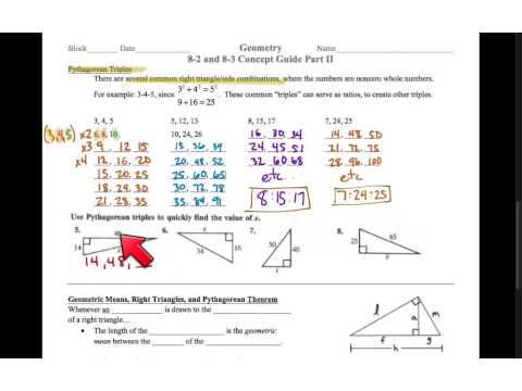 geometry: 8-2 and 8-3 concept guide part II: Pythagorean theorem