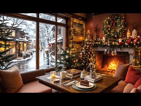 Winter Coffee Shop Ambience with Smooth Christmas Jazz Music and Christmas Fireplace for Relaxing 🧣🎄