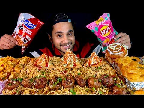 Eating Noodle, Manchurian, Samosa, Tandoori Momo & Jalabi With New Flavour Lays & Kurkure | Mukbang