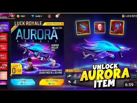 AURORA ROYALE IN FREE FIRE INDIA | NEW LUCK ROYALE IN FREE FIRE | NEW AUG GUN SKIN | AURORA ROYALE |