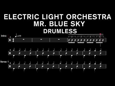 Electric Light Orchestra - Mr Blue Sky - Drumless (with scrolling drum score)