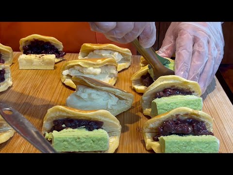 Japanese Pancake - Dorayaki with Matcha Custard Making /地瓜乳酪和果子,虎珍堂-虎月燒製作-台灣街頭美食