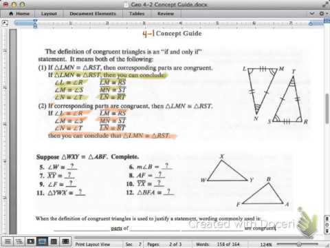 geometry: 4-1 concept guide: corresponding parts in a congruence