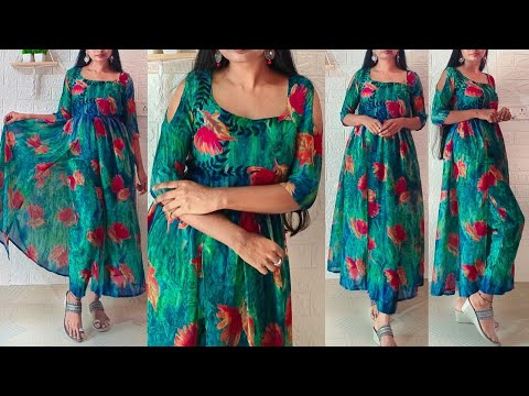 Convert Saree into Front slit kurti with pant cutting & stitching/Slit kurti cutting/trouser cutting