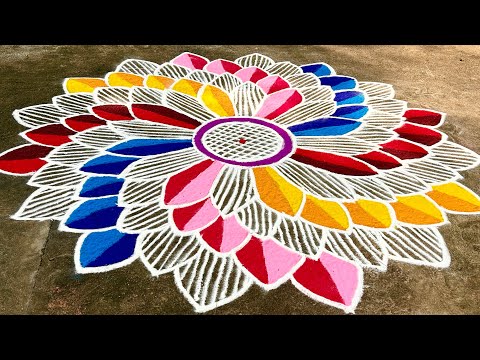 Easy & Simple 3D Rangoli Design🤎💗❤️🩵🤍💜💙 || Samfamily || Village style