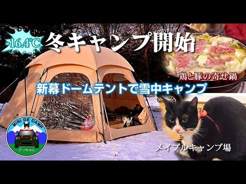 北海道キャンプ！TCドームテント TOMOUNT  DOME-EGGのTCテント新幕初張！極寒-16.4℃の極寒に猫と雪中キャンプ！冬キャンプは結露がしないポリコットン ドームテント！