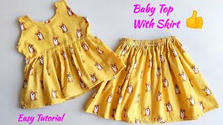 Baby Top With Skirt Cutting and stitching Full Tutorial |  Baby Top | Baby Skirt