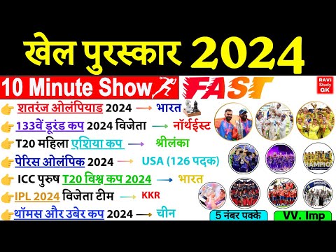 खेल पुरस्कार 2024 | 10 Minute Sports Current Affairs 2024 | Sports Awards 2024 | Khel Puraskar 2024