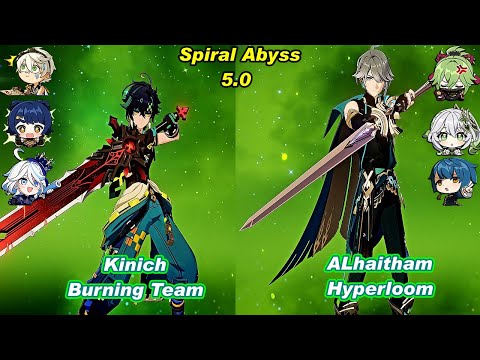 (5.0) C0 Kinich Burning Team & C0 ALhaitham Hyperloom Spiral Abyss Floor 12 Full Star_F2P