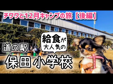 チワワと12月キャンプの旅・後編【千葉県：ハイダウェイ ナムヤ】の周辺観光スポットに立ち寄りました ♪ 絶景スポット【岡本桟橋】＆給食が人気の【道の駅 保田小学校】