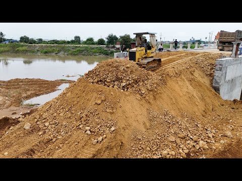 Ultimately Operator Skill Dozer Komatsu D31P Pushes Soil Making Road Driving On New Bridge