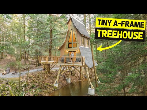 FAIRYTALE LUXURY TINY HOME A-FRAME TREEHOUSE Over Water! (Airbnb Tour)