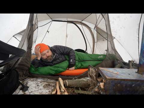 Winter Camping in a Hot Tent next to a Frozen River